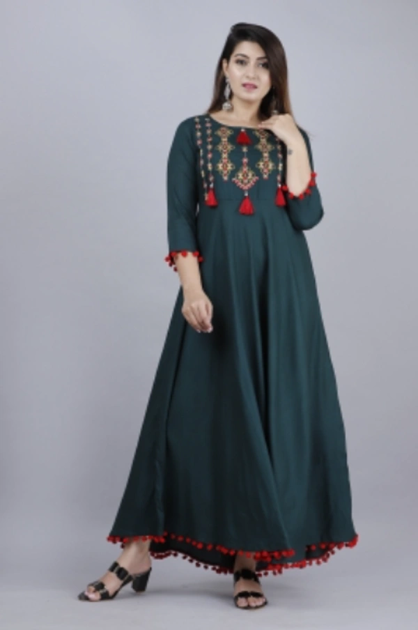 Vasanth Apparel Women Embroidered Rayon Anarkali Kurta - S, M, L, XL, XXL, Green